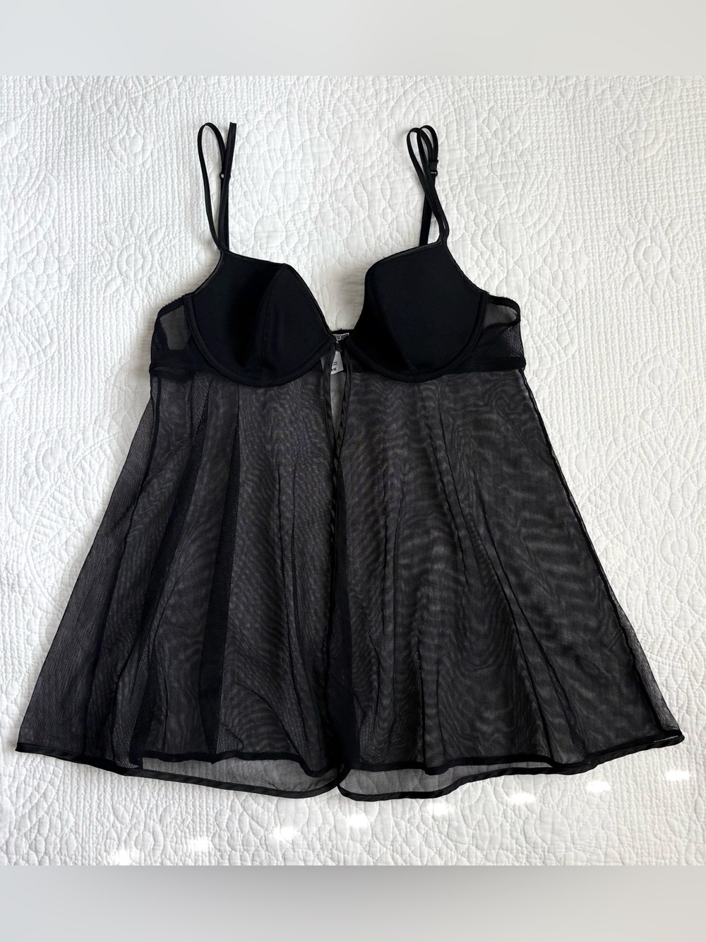 Vintage 2000s Sheer Black Babydoll Bustier Slip Top